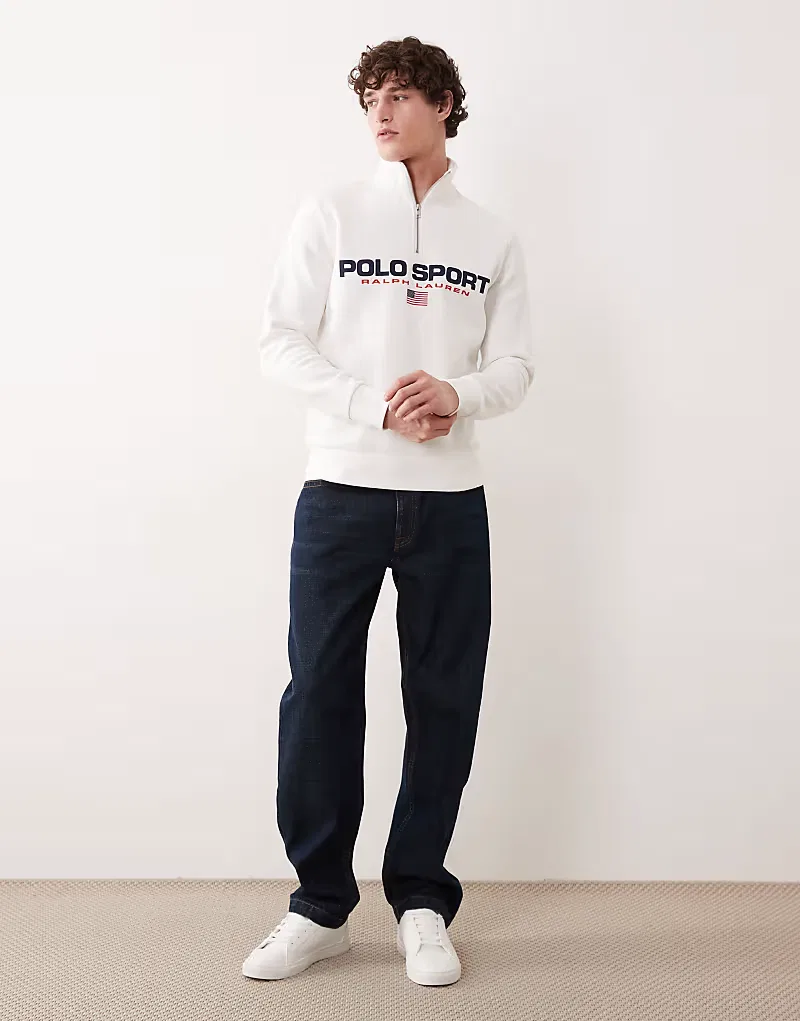 Свитшот Sport flag logo на четверть молнии Polo Ralph Lauren, белый — фото 3