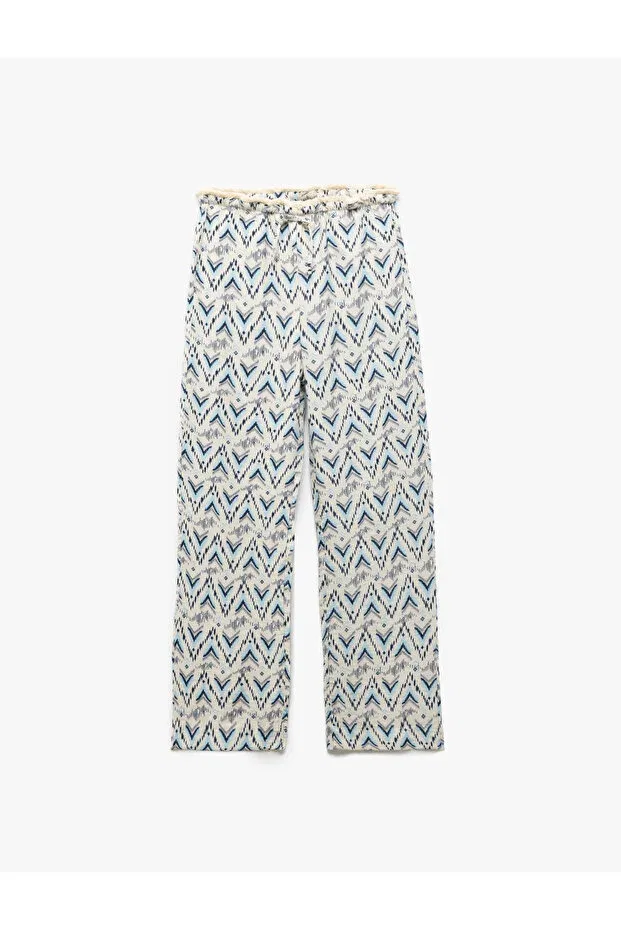 Детские брюки для девочек с принтом Viscose laced waist patterned straight leg trousers Koton, Blue Patterned