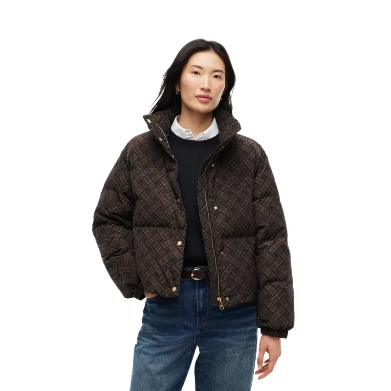 Женская куртка пуховая с воротником-стойкой Brown Weave Pattern 0MF Tommy Hilfiger, Brown Weave Pattern 0MF