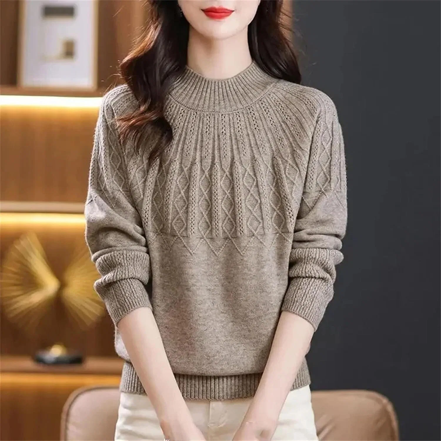 Женский свитер с высоким воротом, Slim Fit, Mockneck, красный — фото 3
