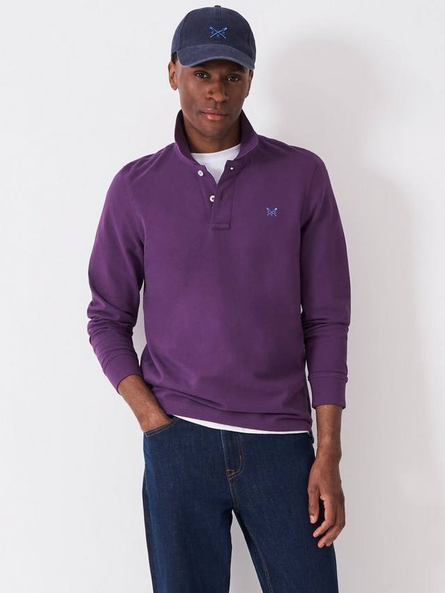 

Хлопковая поло с длинным рукавом классического кроя Crew Clothing, Ruby Red