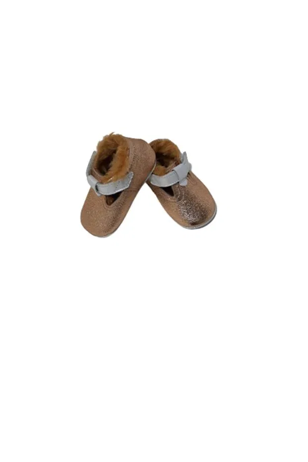 Детские пинетки с меховым воротником First step furry baby booties Kapar, Gold