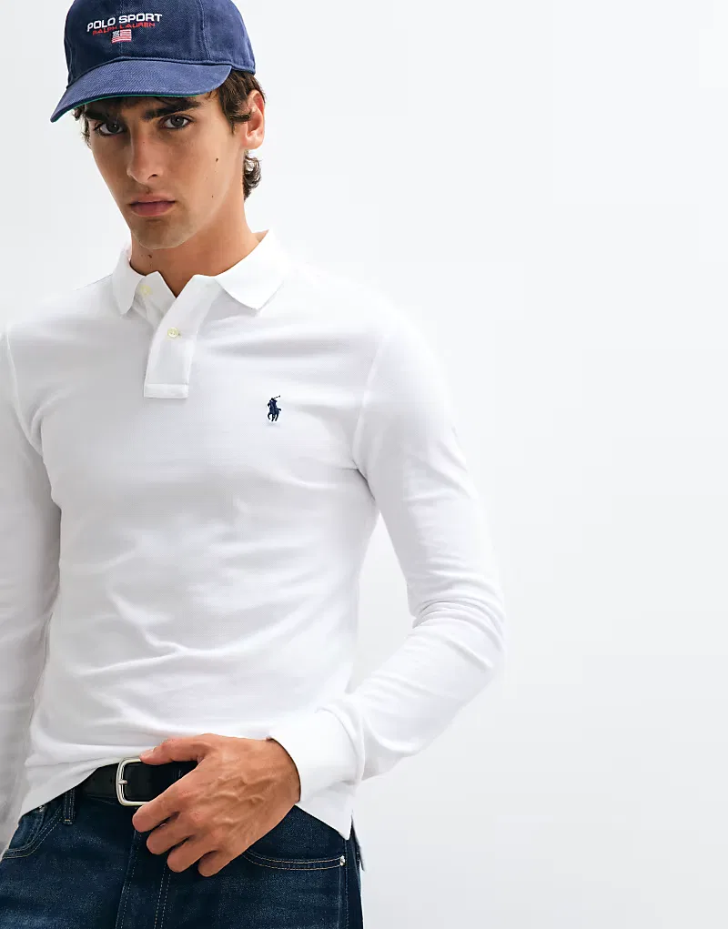 Поло Ralph Lauren с логотипом-иконкой, приталенного кроя, с длинными рукавами, из, белый