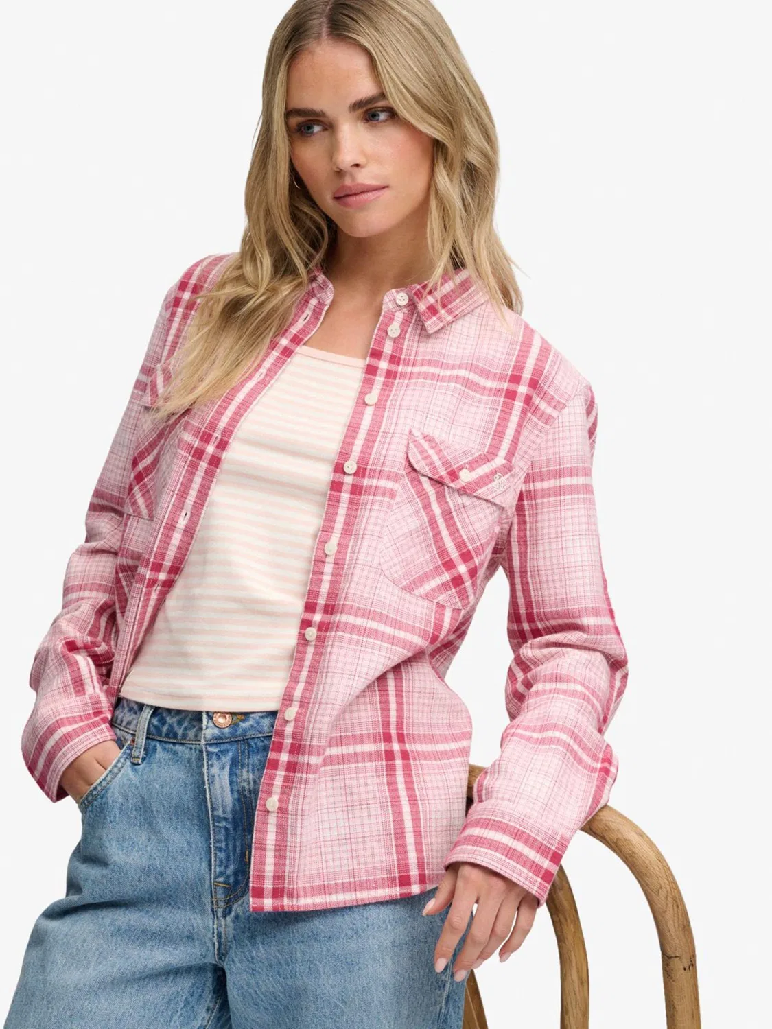 Розовая фланелевая рубашка в клетку Superdry Lumberjack — фото 2
