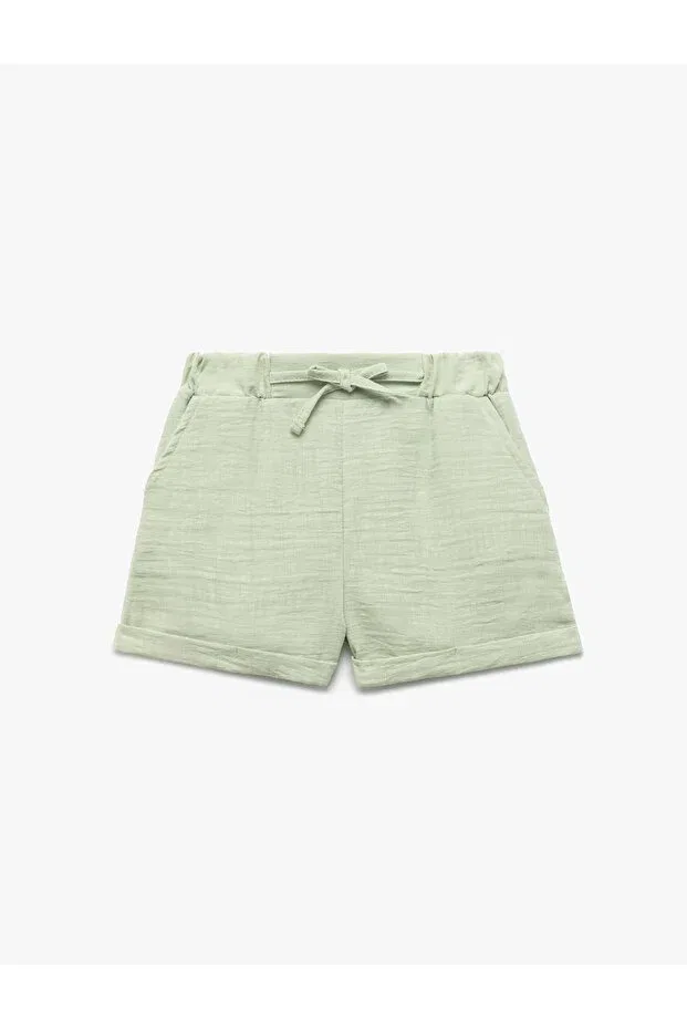 Детские шорты для девочек свободного кроя Folded Leg Linen Look Loose Fit Bow Koton, Green