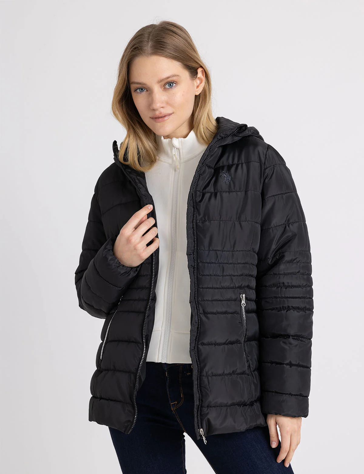 

Куртка U.S. Polo Assn Hooded Puffer With Slash Pockets, черный