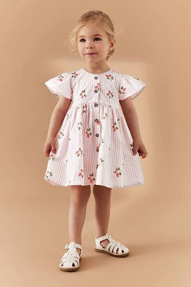 Детское платье для девочек с принтом Buttoned Strawberry Patterned Dress Generic Brands, Pink — фото 2