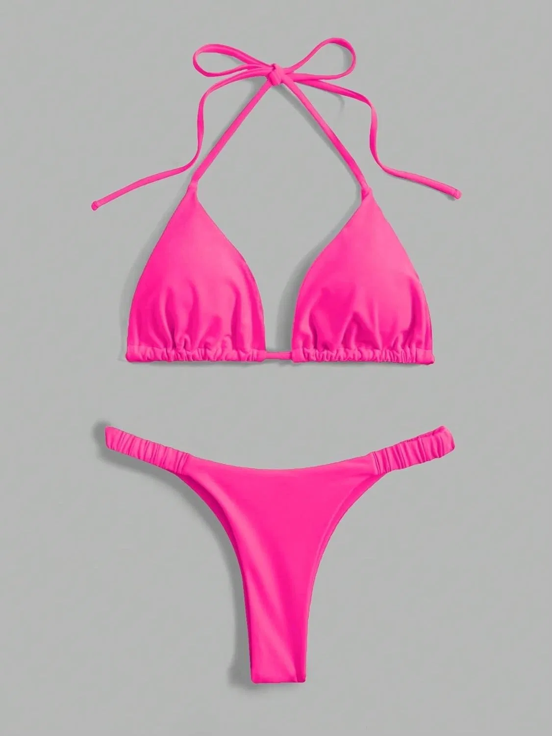 Женский бикини-сет с высокой талией и завязками на спине, Pink — фото 4