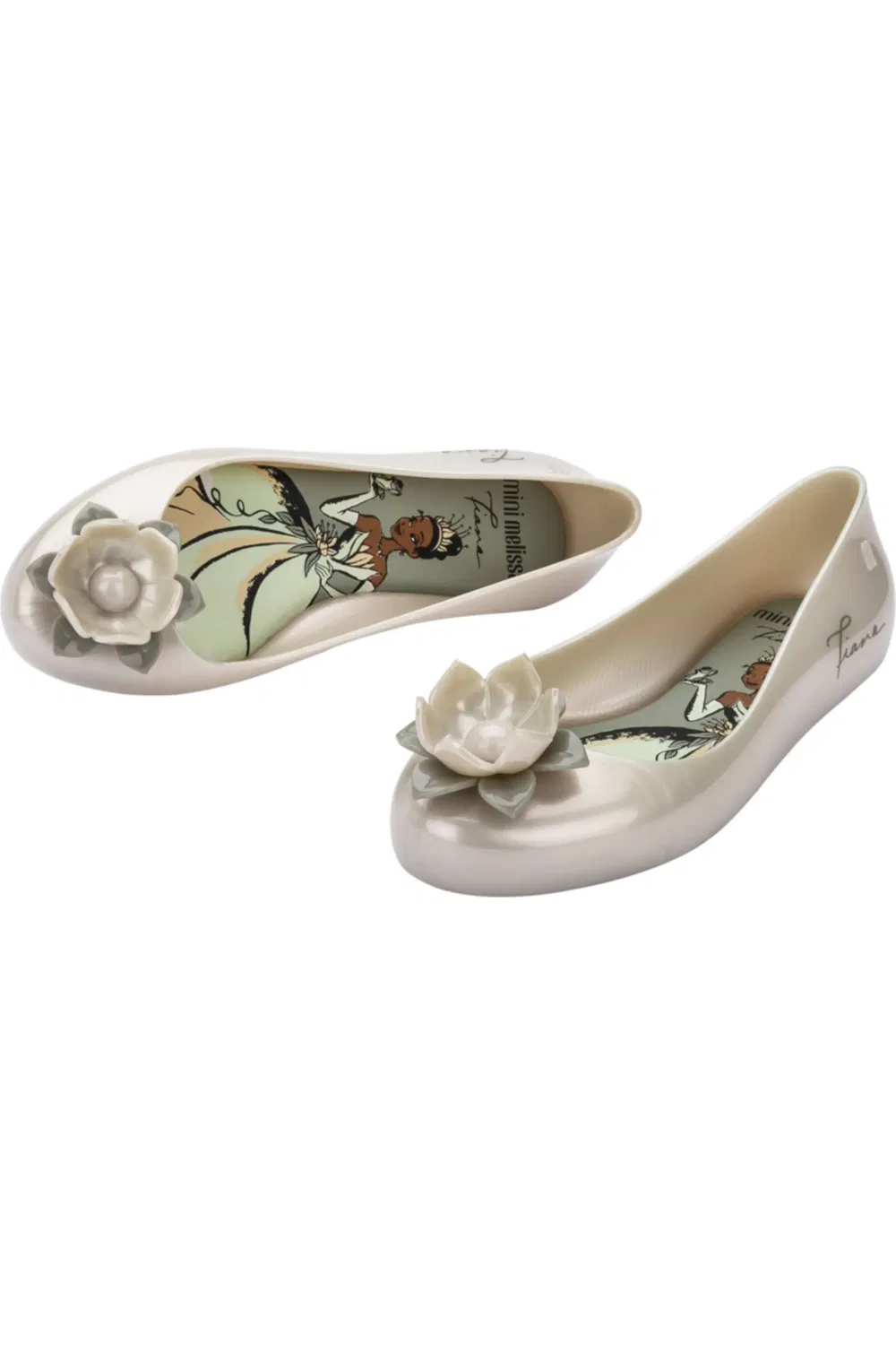 Детские туфли балетки с портретной стелькой Sweet Love Disney Princess Mini Melissa, белый/зеленый — фото 4