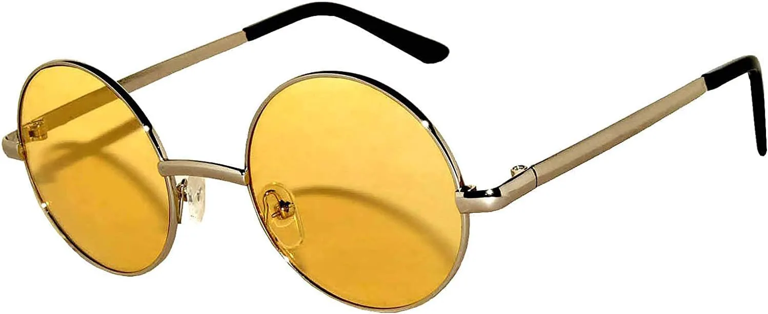 

12 круглых ретро-винтажных солнцезащитных очков с металлической оправой, цветными и зеркальными линзами, большими и маленькими линзами, 43mm Silver/Yellow