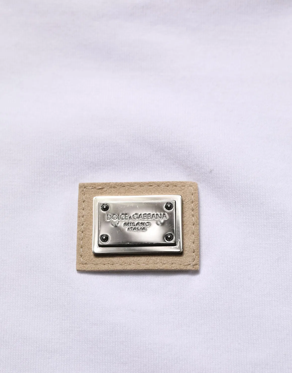 Мужская футболка с металлической пластиной с логотипом White Cotton Logo Plaque Crew Neck T-shirt Dolce & Gabbana, White