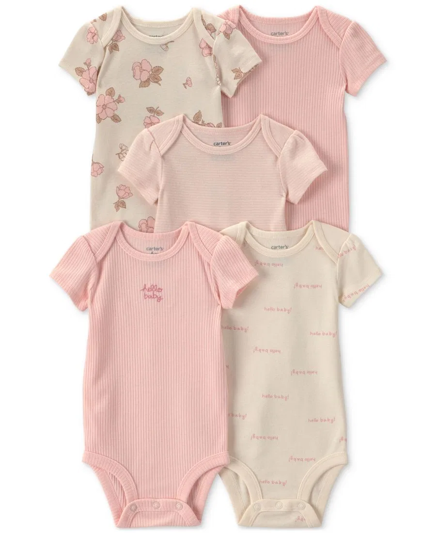 Комплект боди с коротким рукавом, с цветочным принтом и полосками Carter's, Pink Ivory