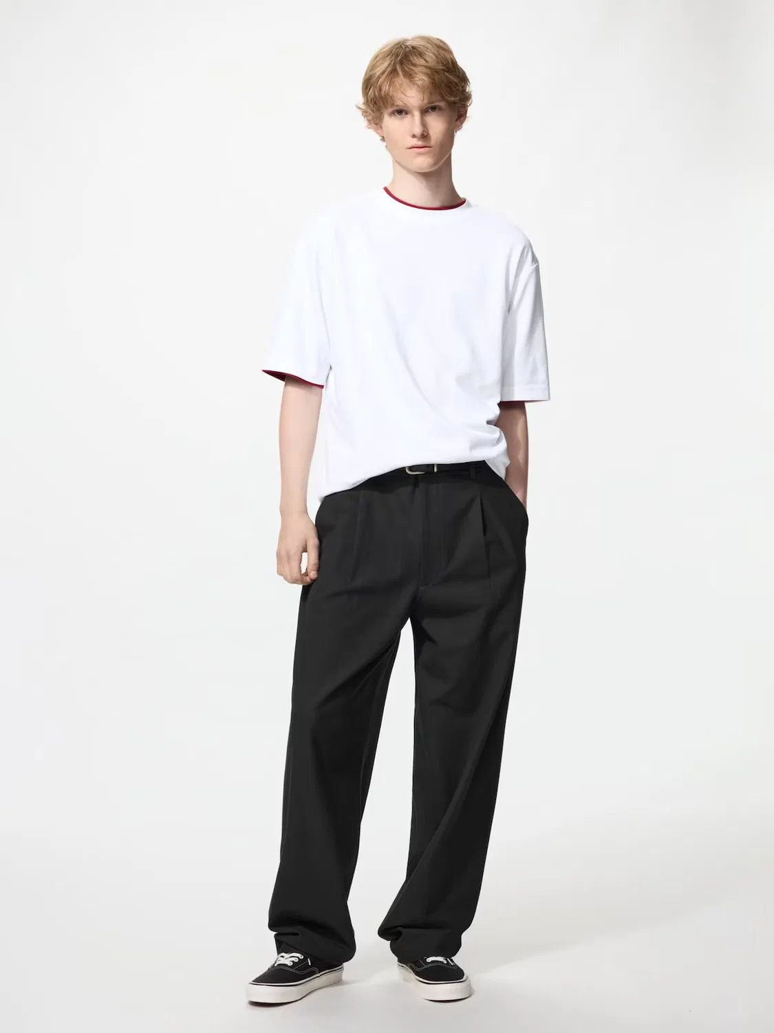 Заправленные свободные широкие брюки Uniqlo, длинные, черный