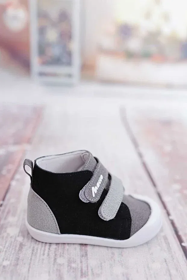 Детские туфли для мальчиков с липучкой First Step Macco Shoes, Black — фото 2