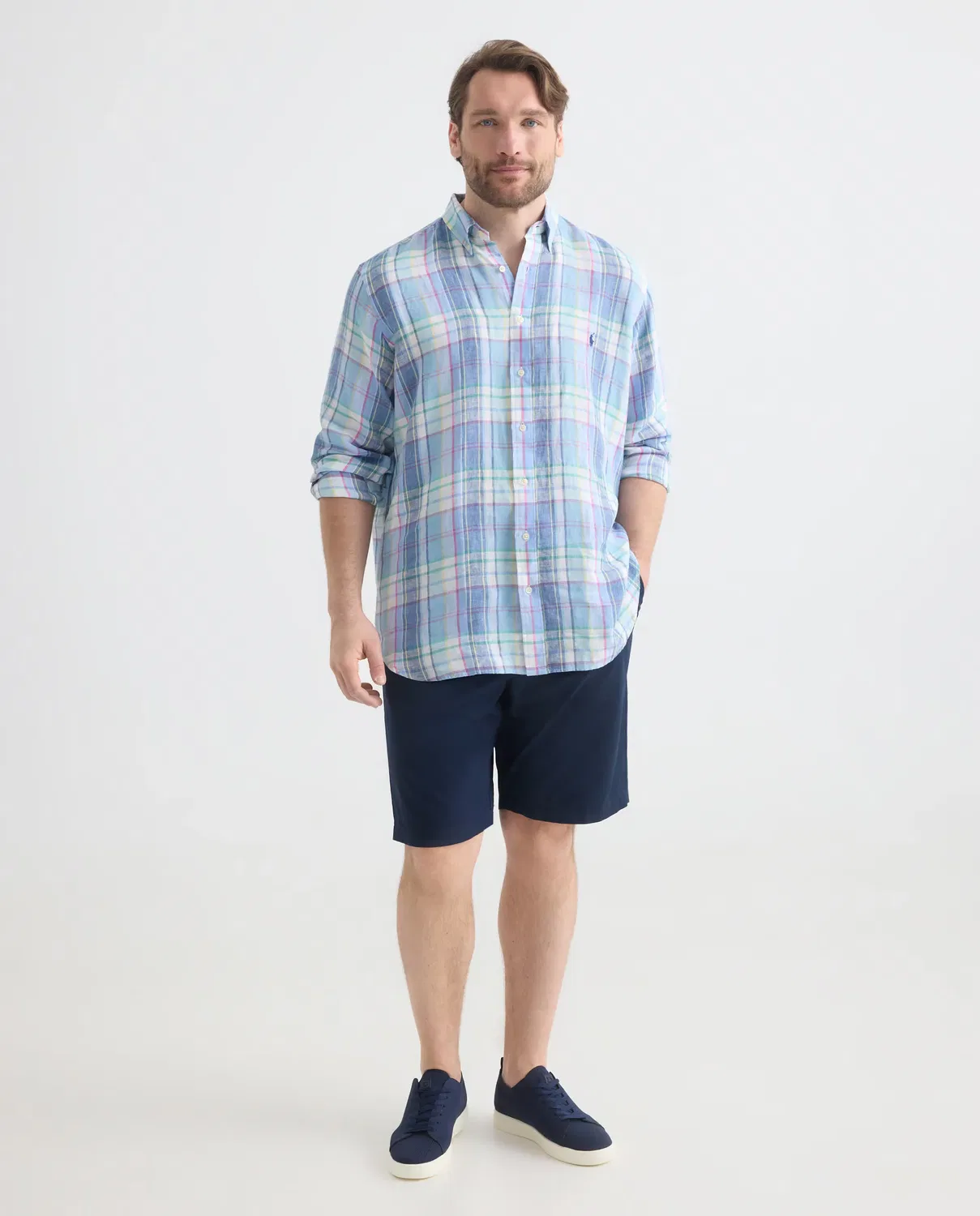 Мужская рубашка из льна с принтом для больших размеров Polo Ralph Lauren, Azul — фото 2