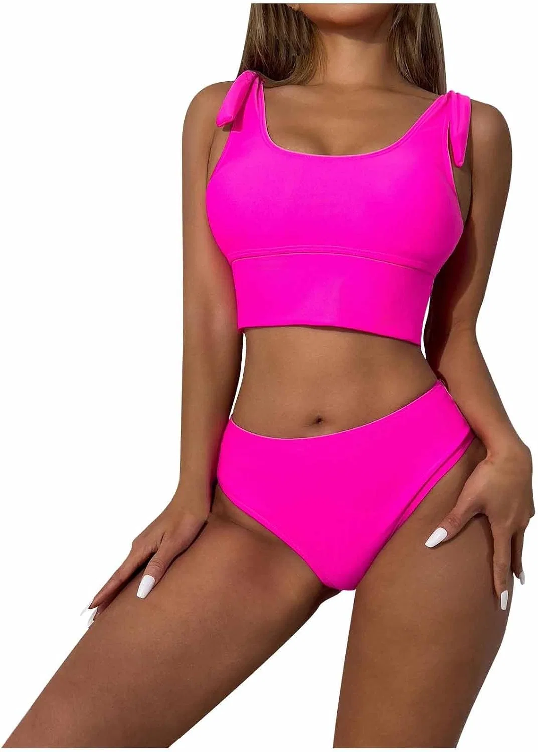 Женский купальник раздельный с высокой талией, Hot Pink