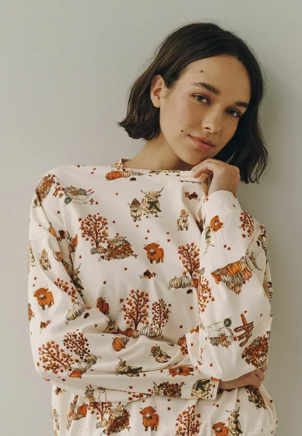 Женский пижамный комплект из хлопка Next, cream Autumnal Hamish, кремовый