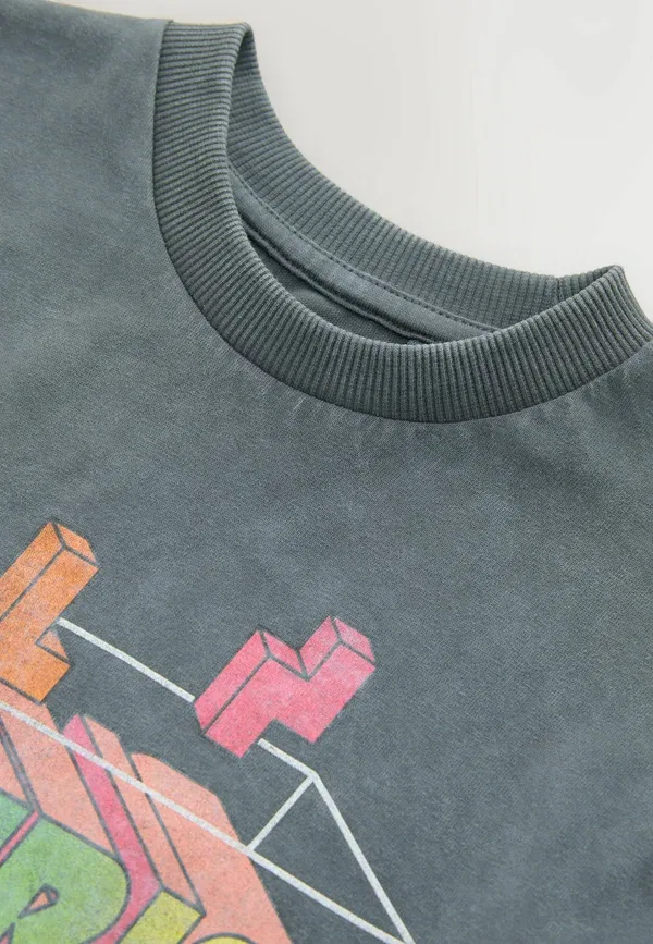 Футболка с принтом хлопковая Regular fit tetris short sleeve t-shirt Next, Charcoal Grey, серый — фото 3