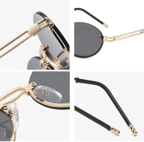 

Модные коричневые круглые овальные солнцезащитные очки без оправы для женщин, ретро-очки квадратной формы и круга для мужчин, солнцезащитные очки UV400 MTZJH, C5