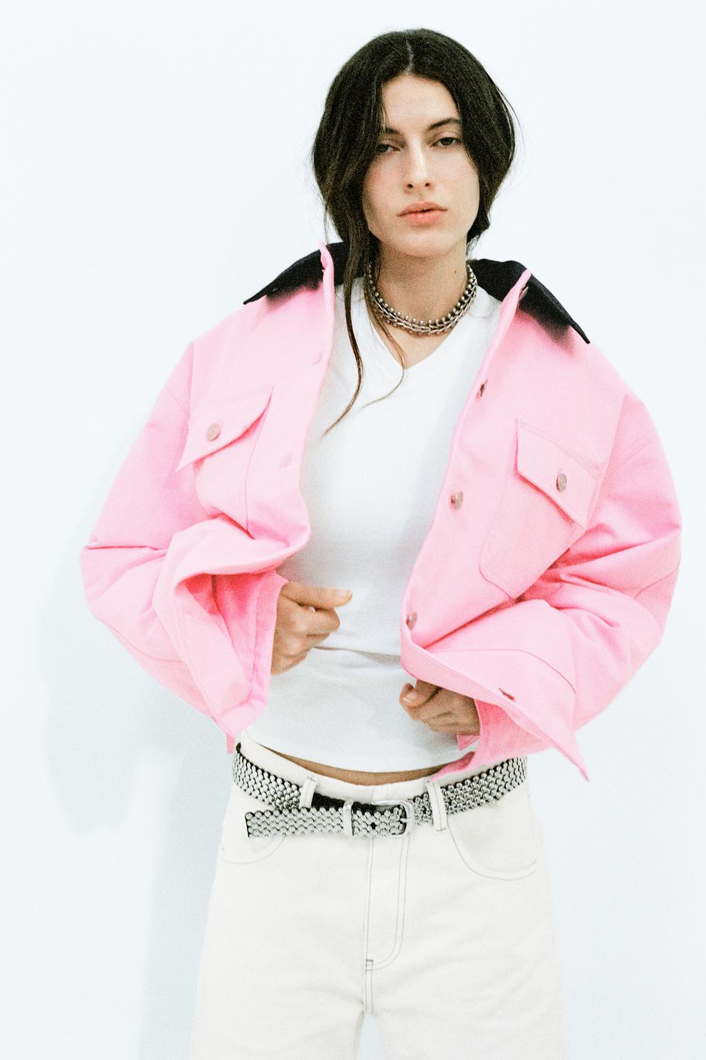 

Куртка с контрастным воротником ZARA, цвет Mid-pink