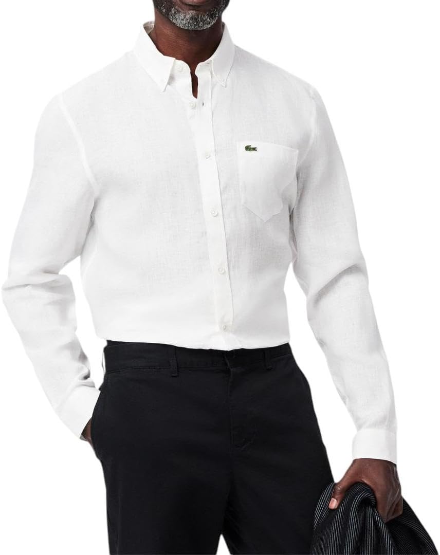 

Lacoste мужская рубашка с длинным рукавом, обычный крой, однотонная, White