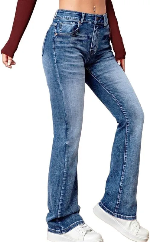 Andongnywell Женские джинсы Slim с вышивкой Mid Rise Bootcut — фото 2