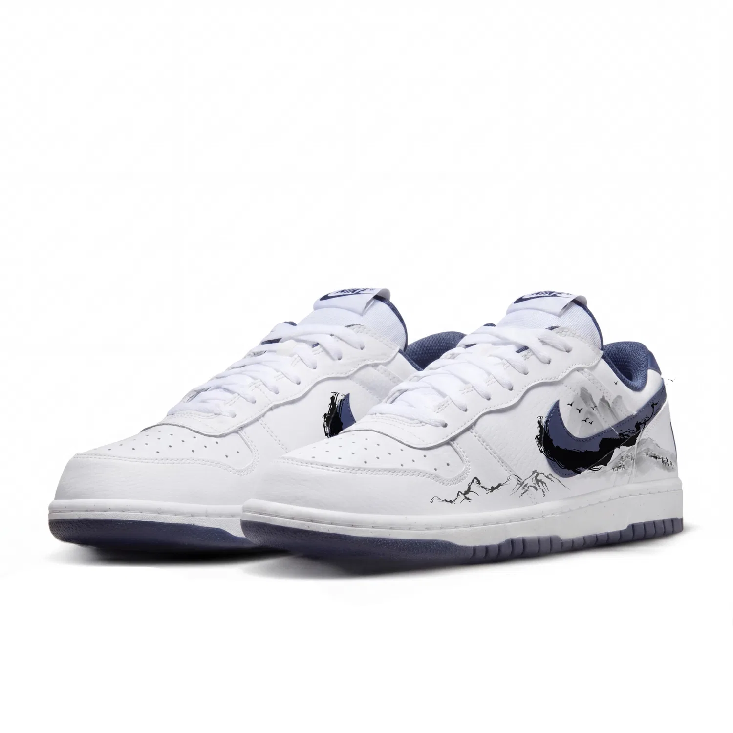 Кроссовки скейтборд с ручной росписью Nike Big Low White Blue — фото 4