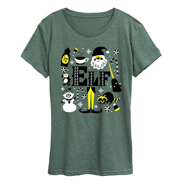 

Женская футболка с коротким рукавом elf icons с новогодним принтом Licensed Character, Heather Juniper