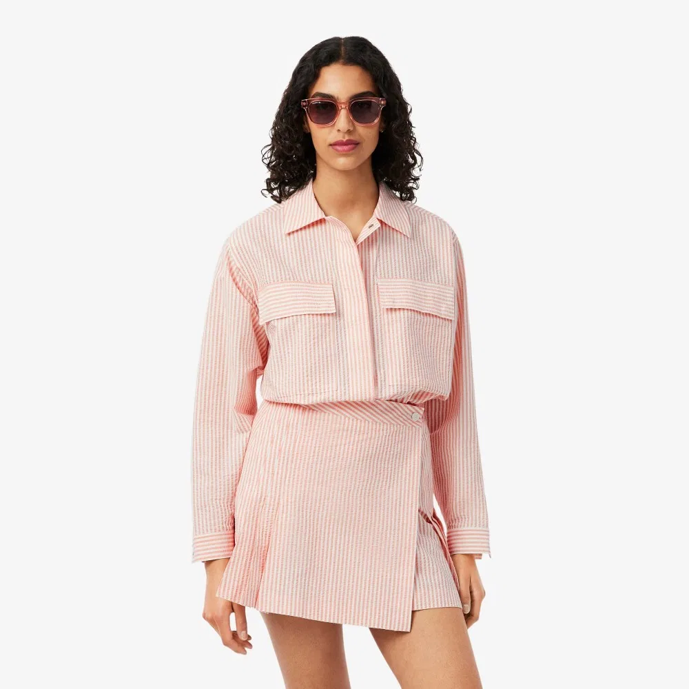 Куртка Lacoste в полоску, лёгкая, красная