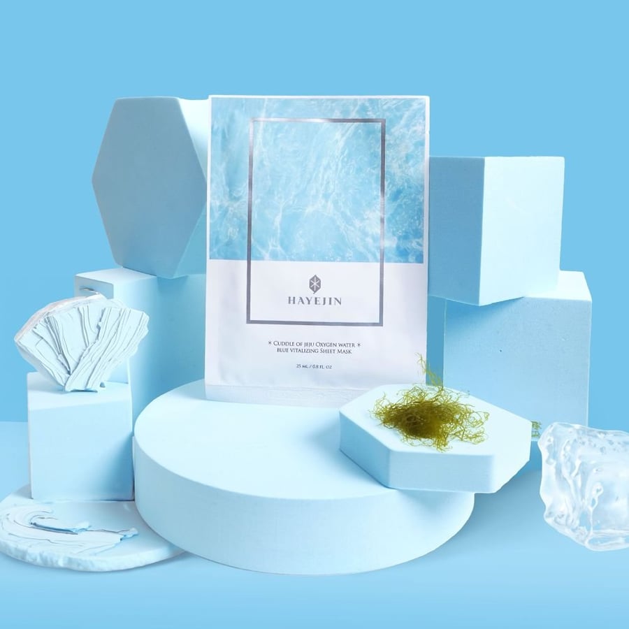 Набор Hayejin — Восстанавливающая тканевая маска Cuddle of Jeju Oxygen Water Blue, набор из 5 шт — фото 2