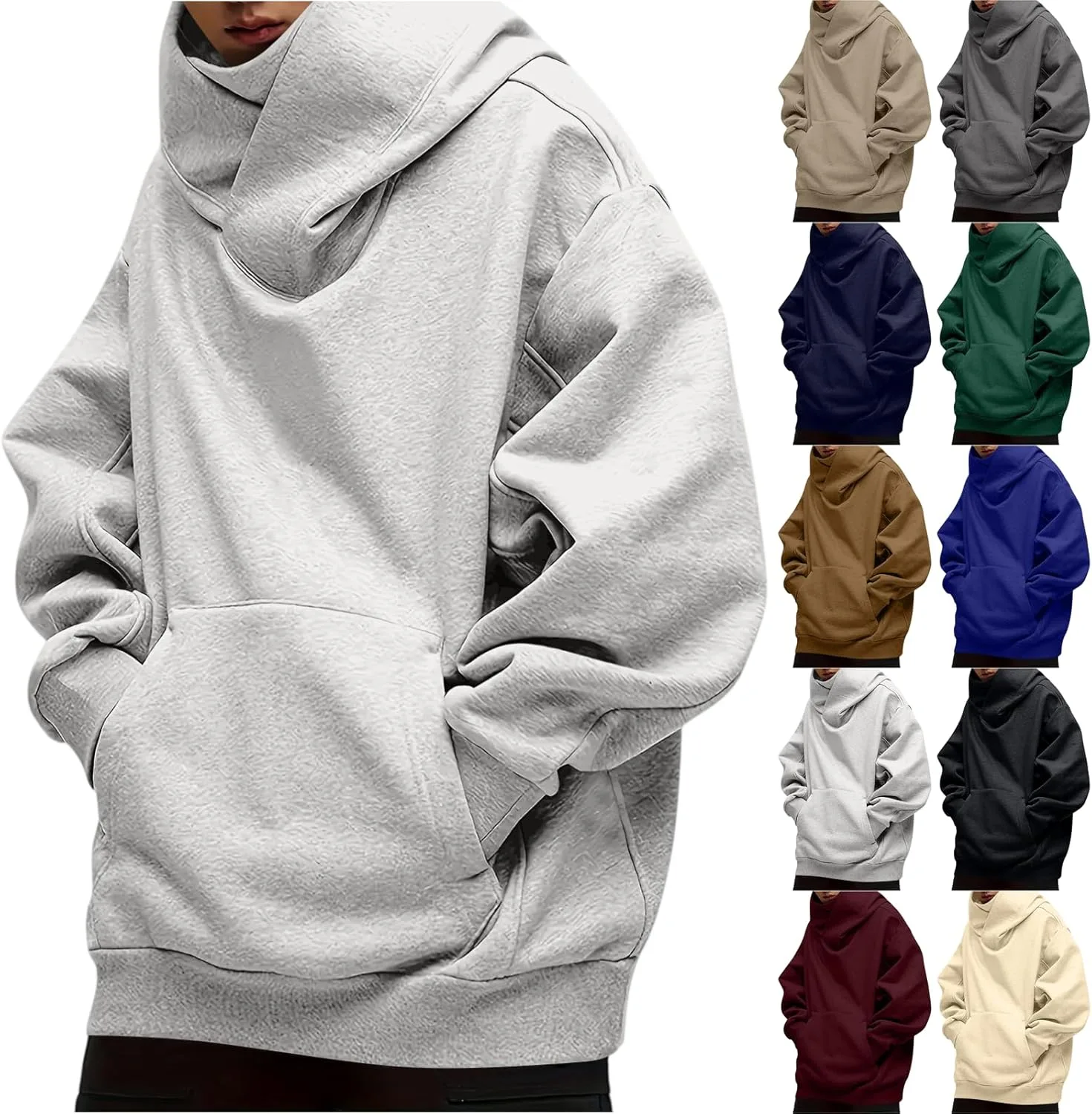 

Толстовка с капюшоном Cowl Neck Heavyweight Masked Oversized Y2K Fleece с карманами tobchonp