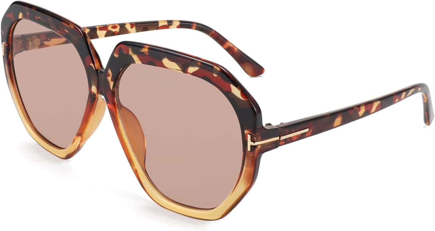 

Женские солнцезащитные очки FEISEDY увеличенного квадратного размера, модная крупная оправа, защита от УФ-излучения UV 400, модель B2859, 003 Leopard Light Yellow Frame/Tea Lens