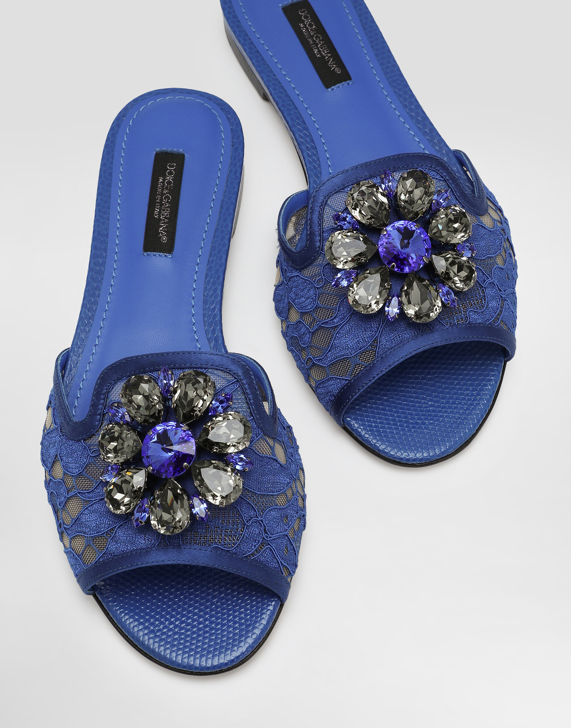 Тапочки из кружева с кристаллами Dolce & Gabbana, синий — фото 4