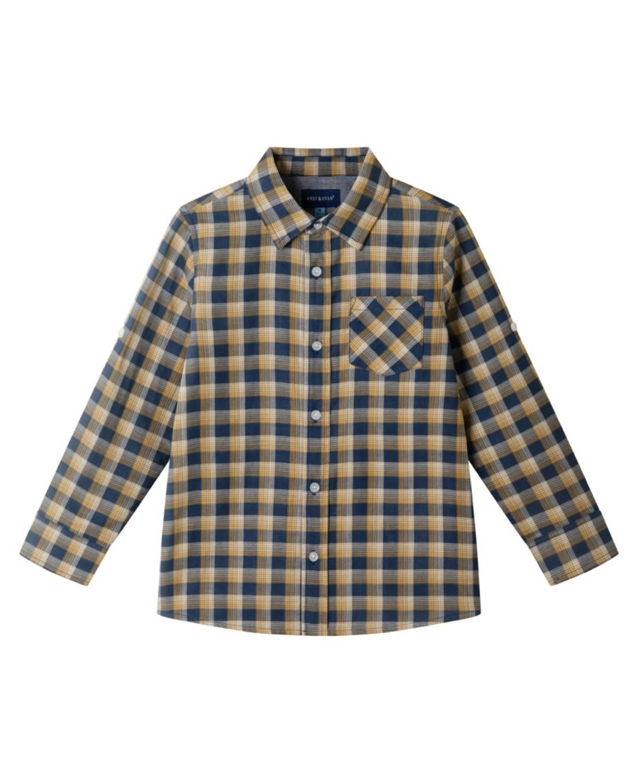 

Детская рубашка для мальчиков в синюю клетку, двусторонняя, на пуговицах Andy & Evan, Blue plaid