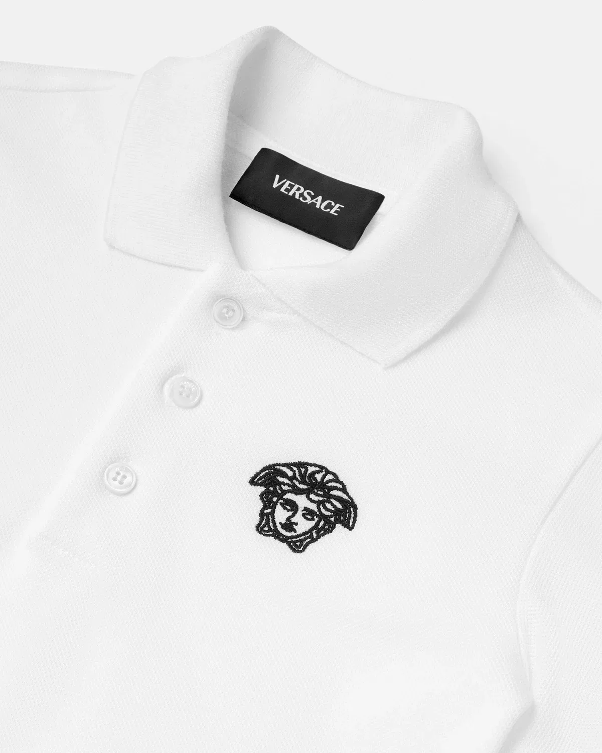 Детское поло из хлопкового пике с вышивкой VERSACE, белый — фото 4