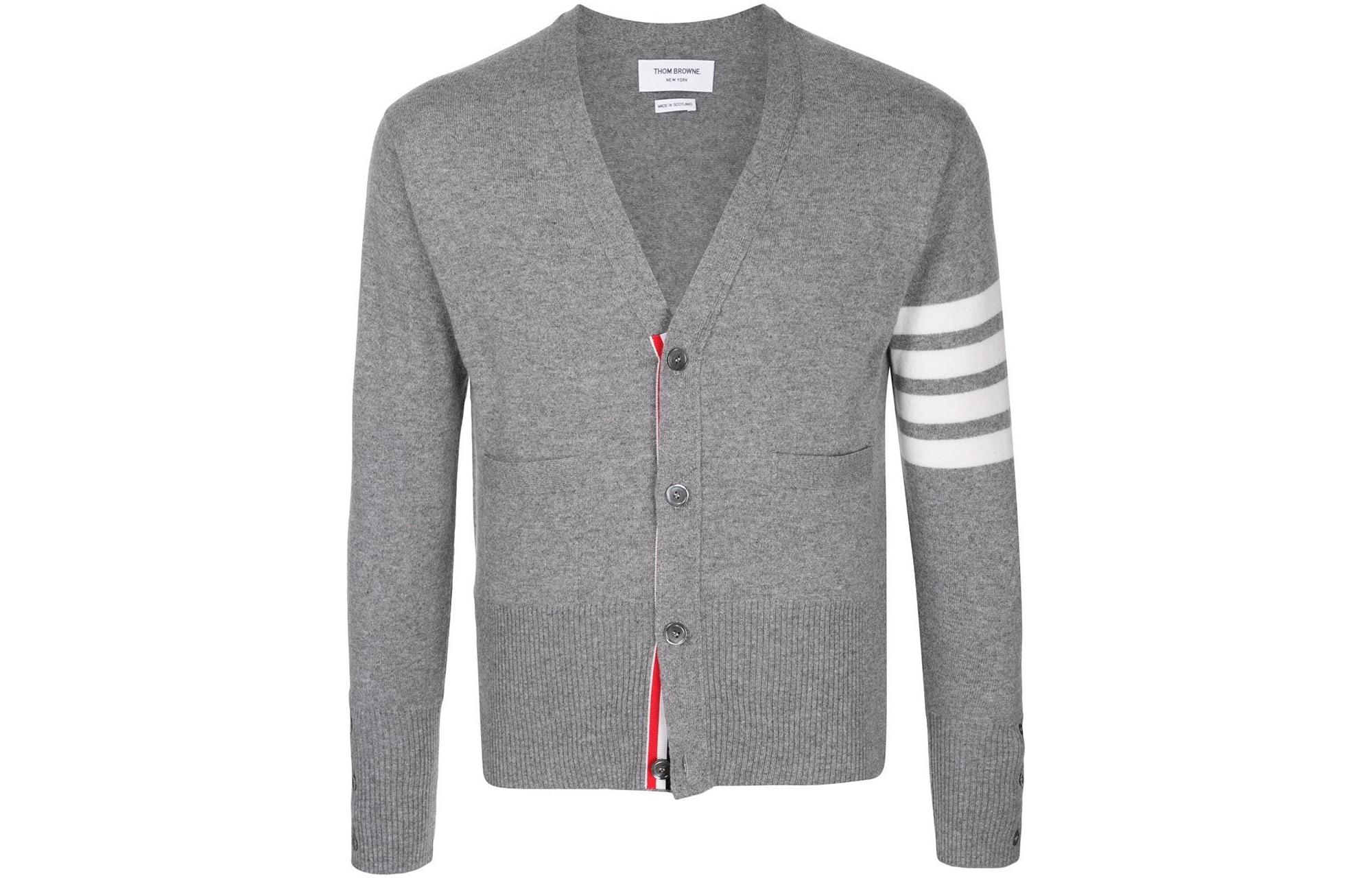 

Кардиган в полоску с 4 полосками THOM BROWNE, серый