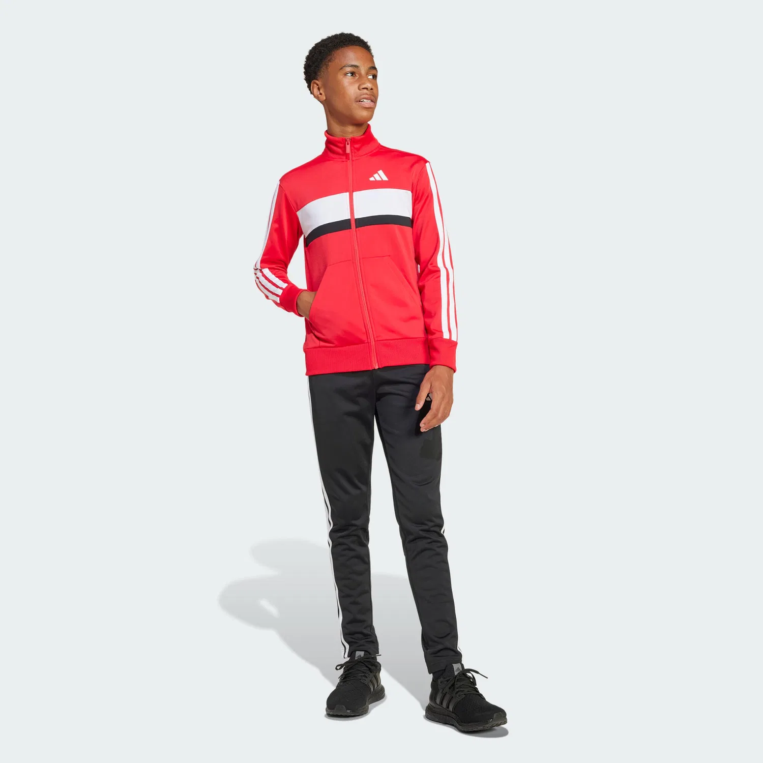 Детский спортивный костюм из трикотажа Tiberio 3-Stripes Adidas, Цвет: Hellrot Weiss Rot — фото 3
