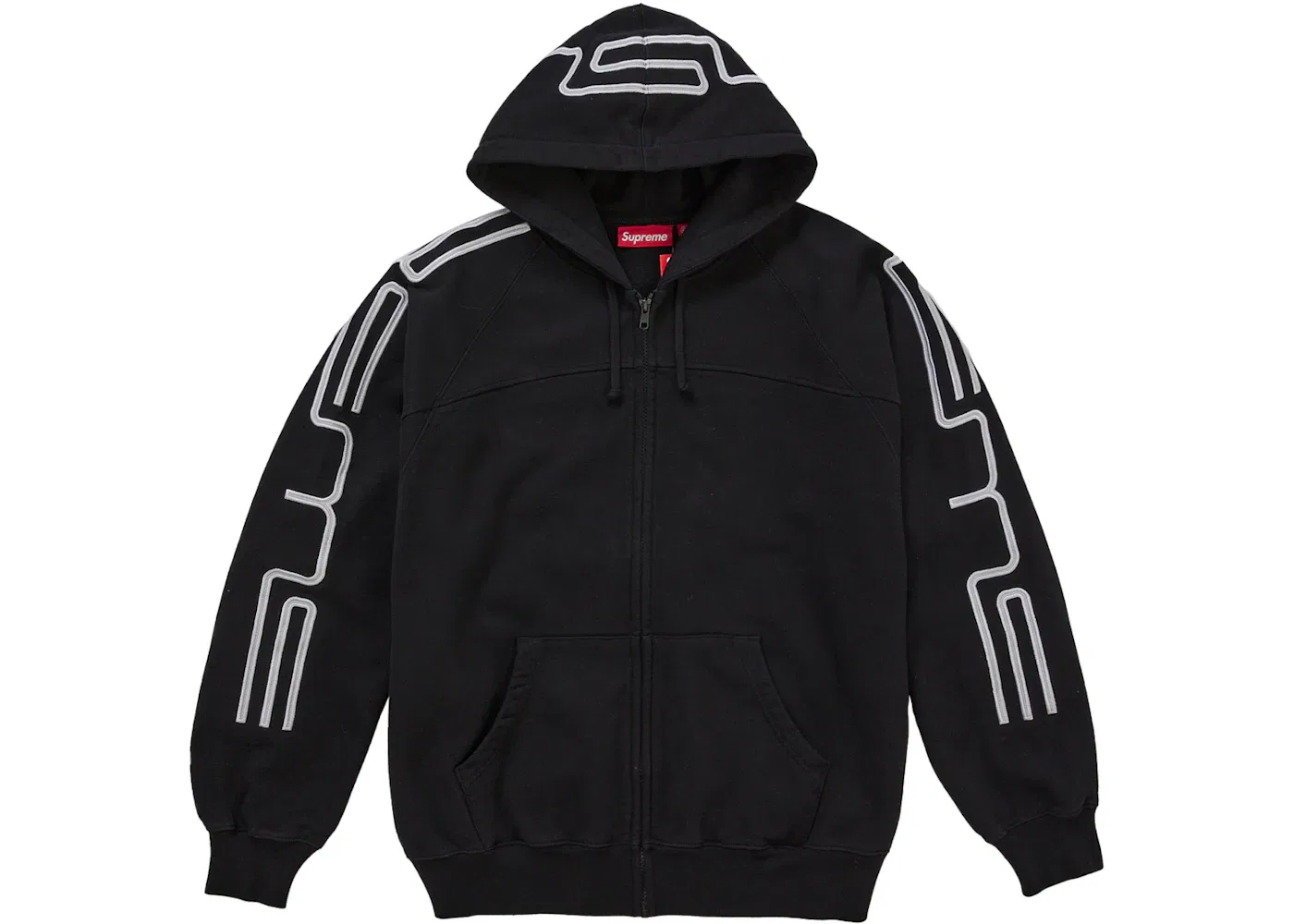 Мужское хлопковое худи на молнии с аппликацией Supreme Connect Zip Up Hooded Sweatshirt, черный