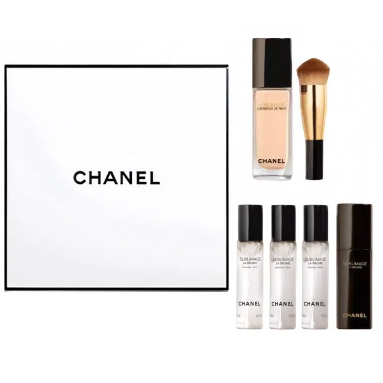 Женский набор косметики с сывороткой-спреем и тональным кремом B10, Luxury Style Essence Serums Spray+Nourishing Liquid Foundation B10+Foundation Brush, CHANEL, Golden Brick Pink