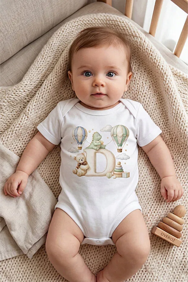 Детское боди с принтом Letter d Printed Baby Bodysuit Overoz, White-D