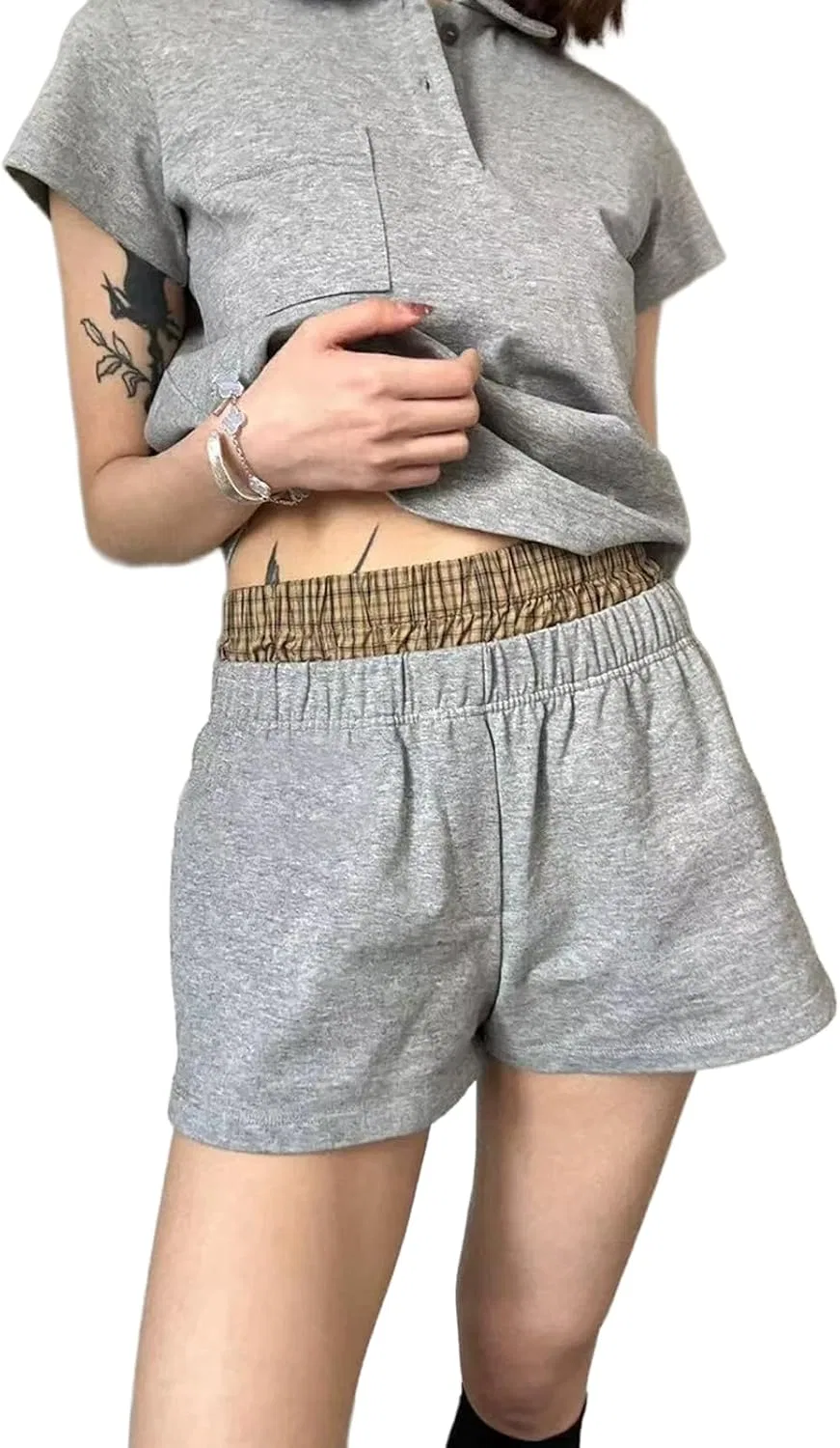 Женские шорты Y2K с двойной талией Generic, Grey