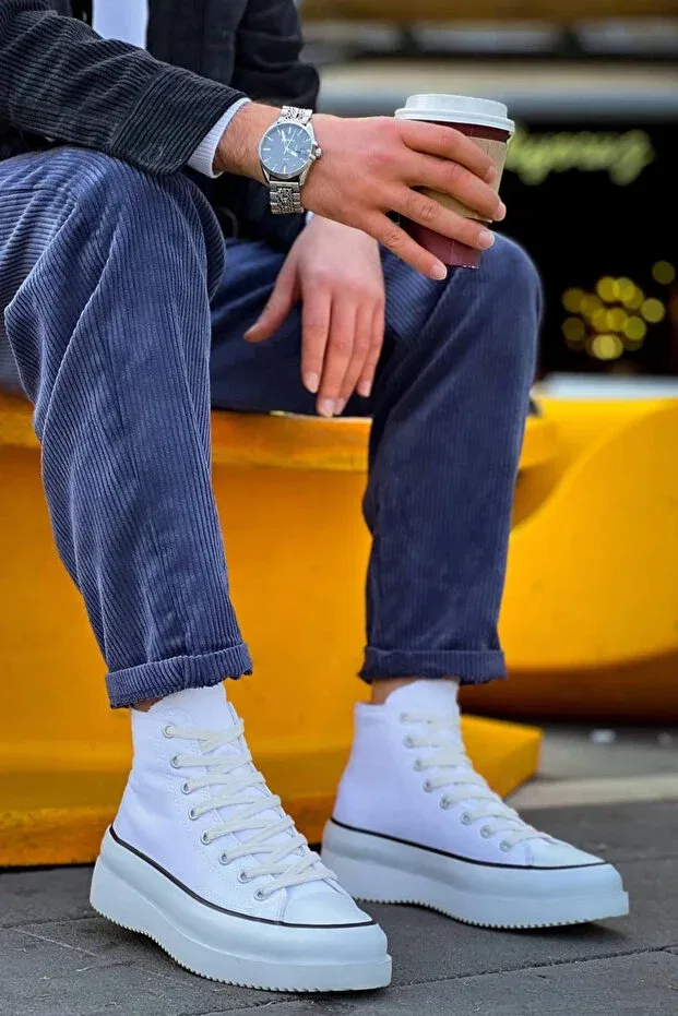 Детские спортивные туфли с принтом Kuback Long White Linen White High Sole Sports Shoes Pazarcan, White — фото 4