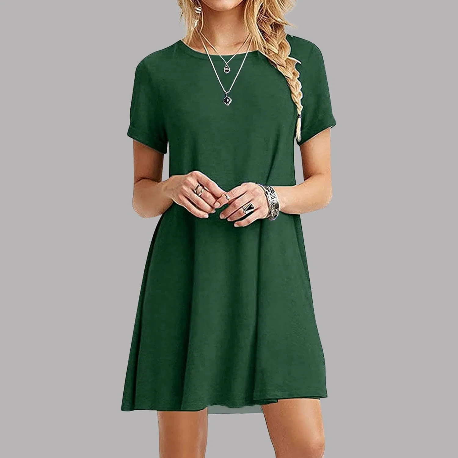 Женское летнее платье-футболка свободного кроя, Army Green — фото 2