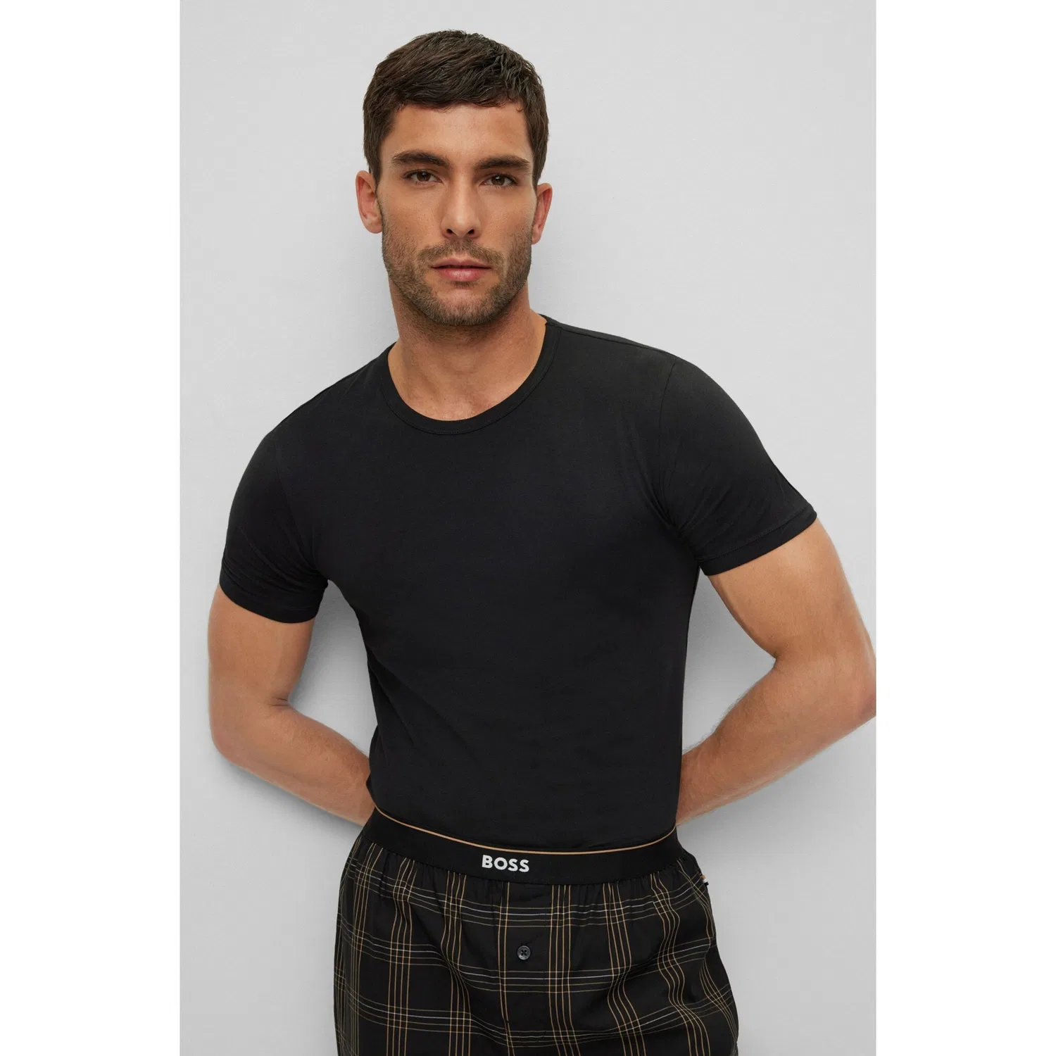 Мужская футболка с круглым вырезом Slim Fit BOSS, Black — фото 2
