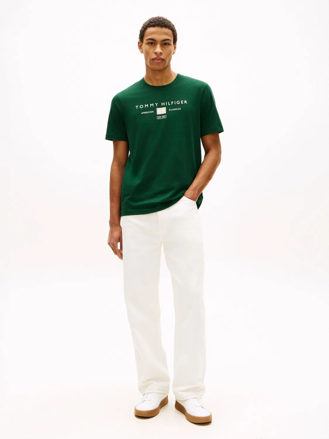 Футболка хлопковая логотип Tommy Hilfiger, зеленый — фото 2