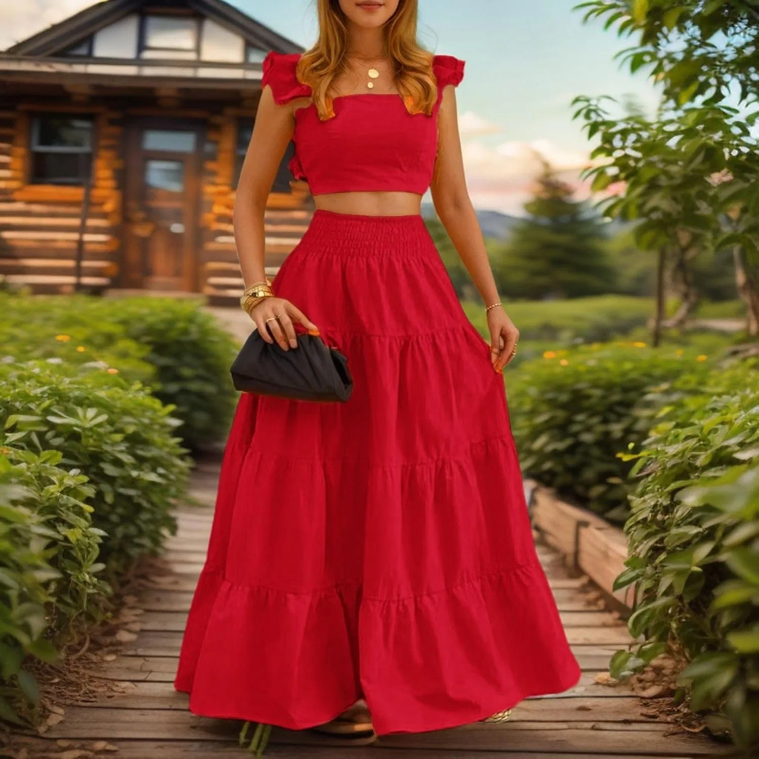 Женское пляжное платье-двойка Two Piece Dress Set, Red — фото 3