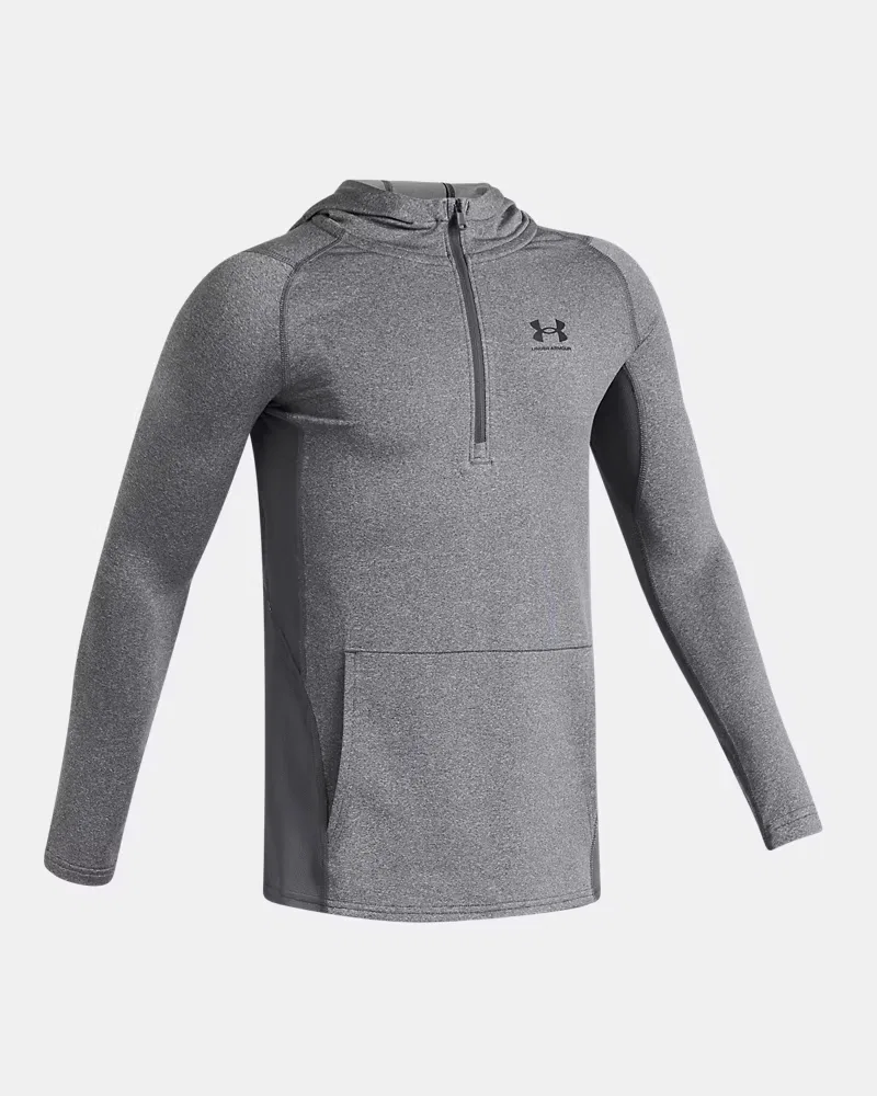 Худи на молнии ½ для мальчиков утепленное с вентиляцией ColdGear UnderArmour, Castlerock Full Heather/Black — фото 3