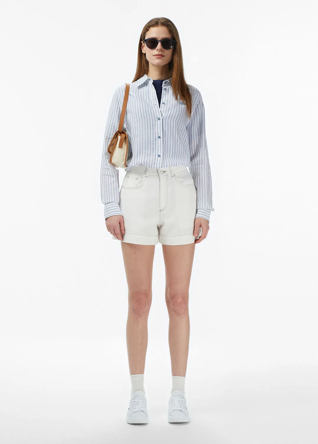 Блузка Lacoste Mavi Çizgili Keten Relaxed Fit, полоска, синий — фото 3