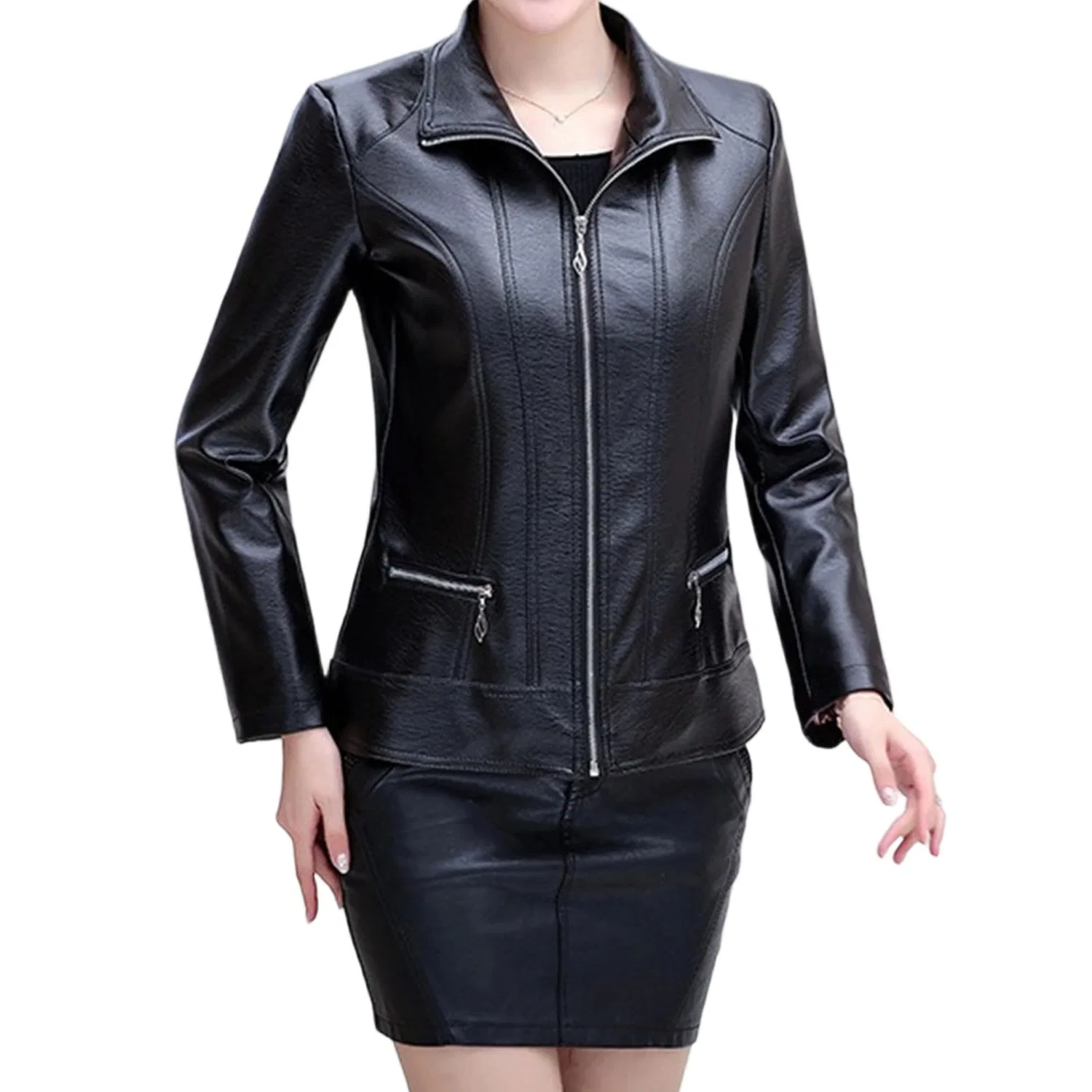 Женская куртка из искусственной кожи PU, Nero