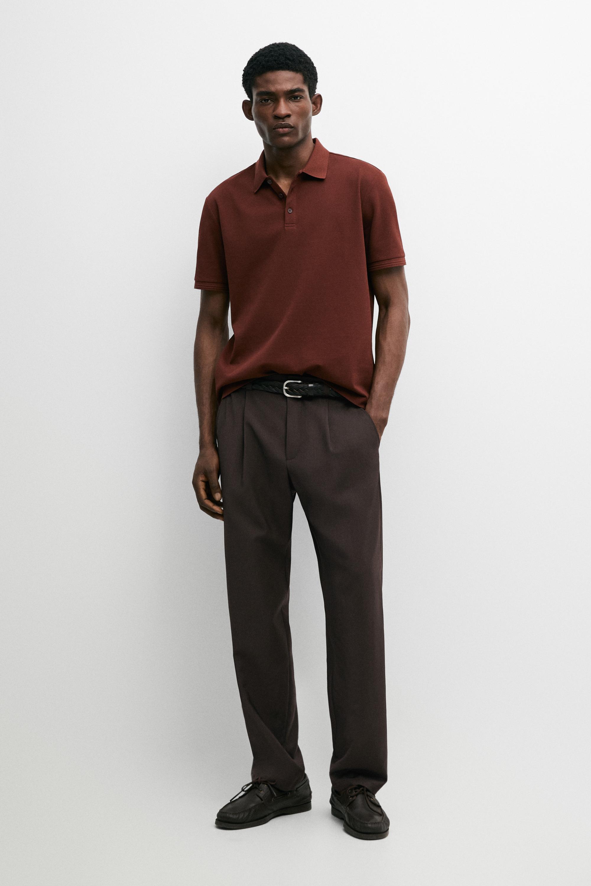 Поло Massimo Dutti 100% Cotton Short Sleeve Shirt, коричневый — фото 2